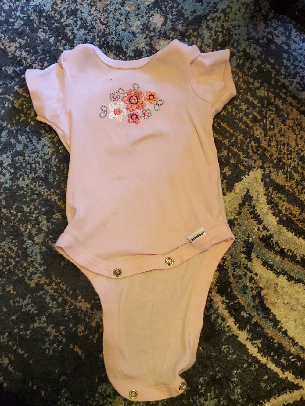 Gerber Light Pink Floral Embroidered One-Piece Bodysuit